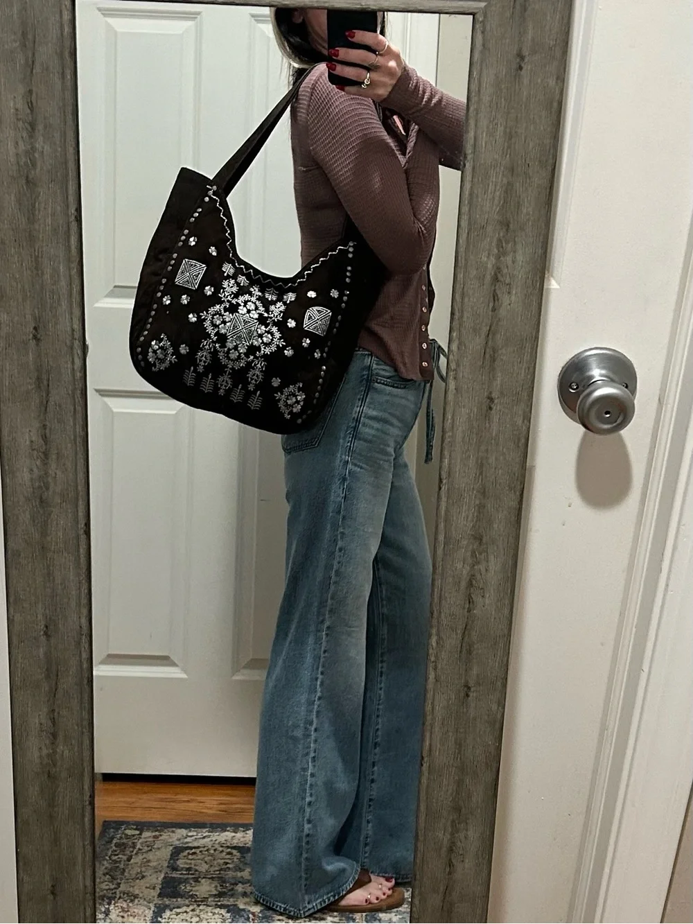 Free People Eden Embroidered Suede Tote + Eden Mini Pouch in Espresso